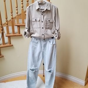 *2 for$15* Zara Premium Soft Button Down Roll-up Shirt Size L